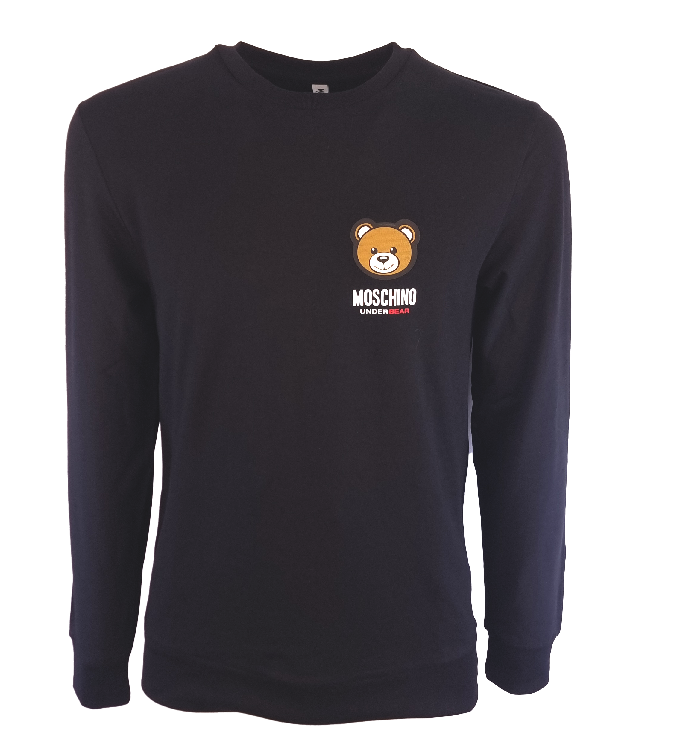 T-shirt Moschino manica lunga. Tessuto in jersey stretch di puro cotone colore nero . Stampa logo Teddy tono su tono sul davanti .