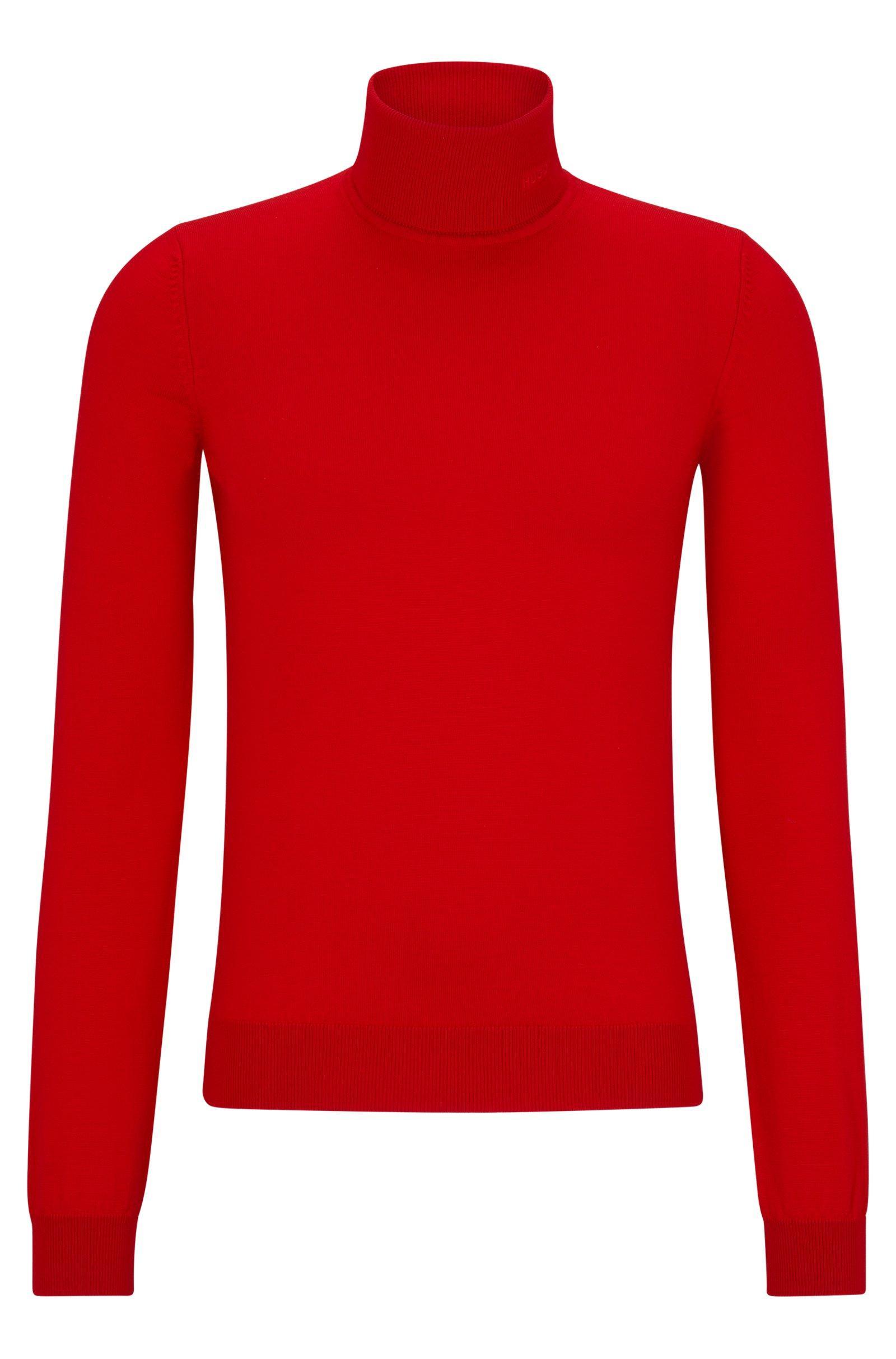 Dolcevita HUGO Boss nero Uomo slim fit in lana finissima termoregolante