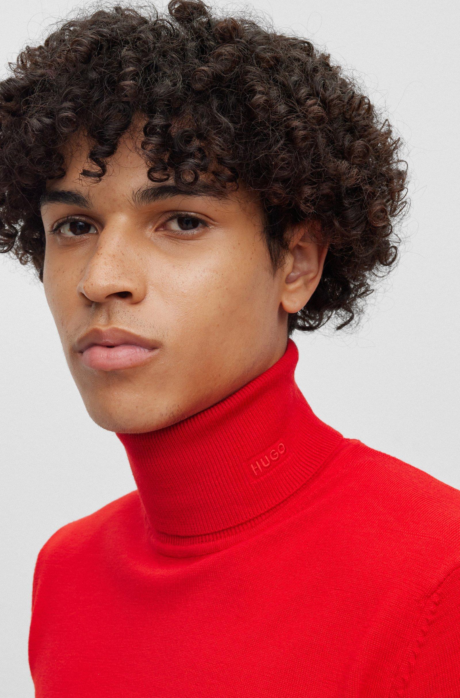 Dolcevita HUGO Boss nero Uomo slim fit in lana finissima termoregolante