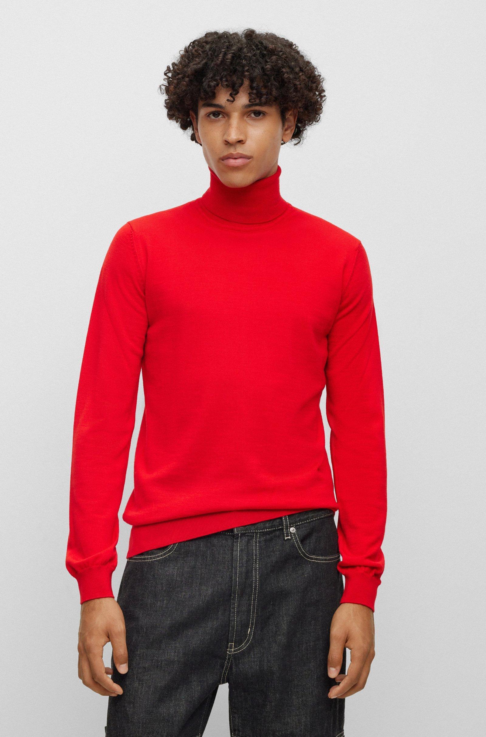 Dolcevita HUGO Boss nero Uomo slim fit in lana finissima termoregolante