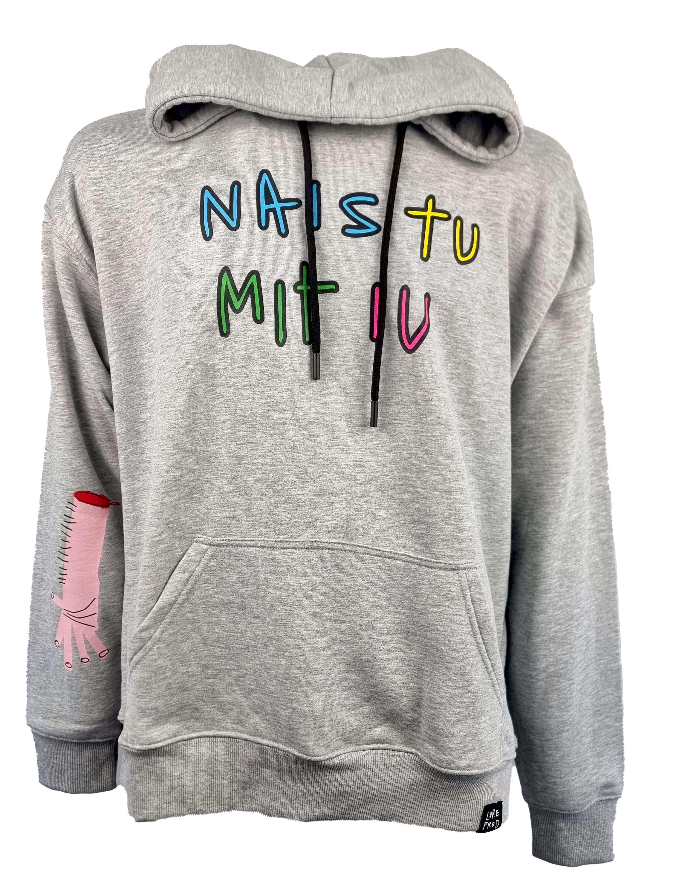 Felpa Nais Design con cappuccio colore Grigio chiaro .Tessuto in jersey di puro cotone, ideale per essere usata  nelle mezze stagioni.  