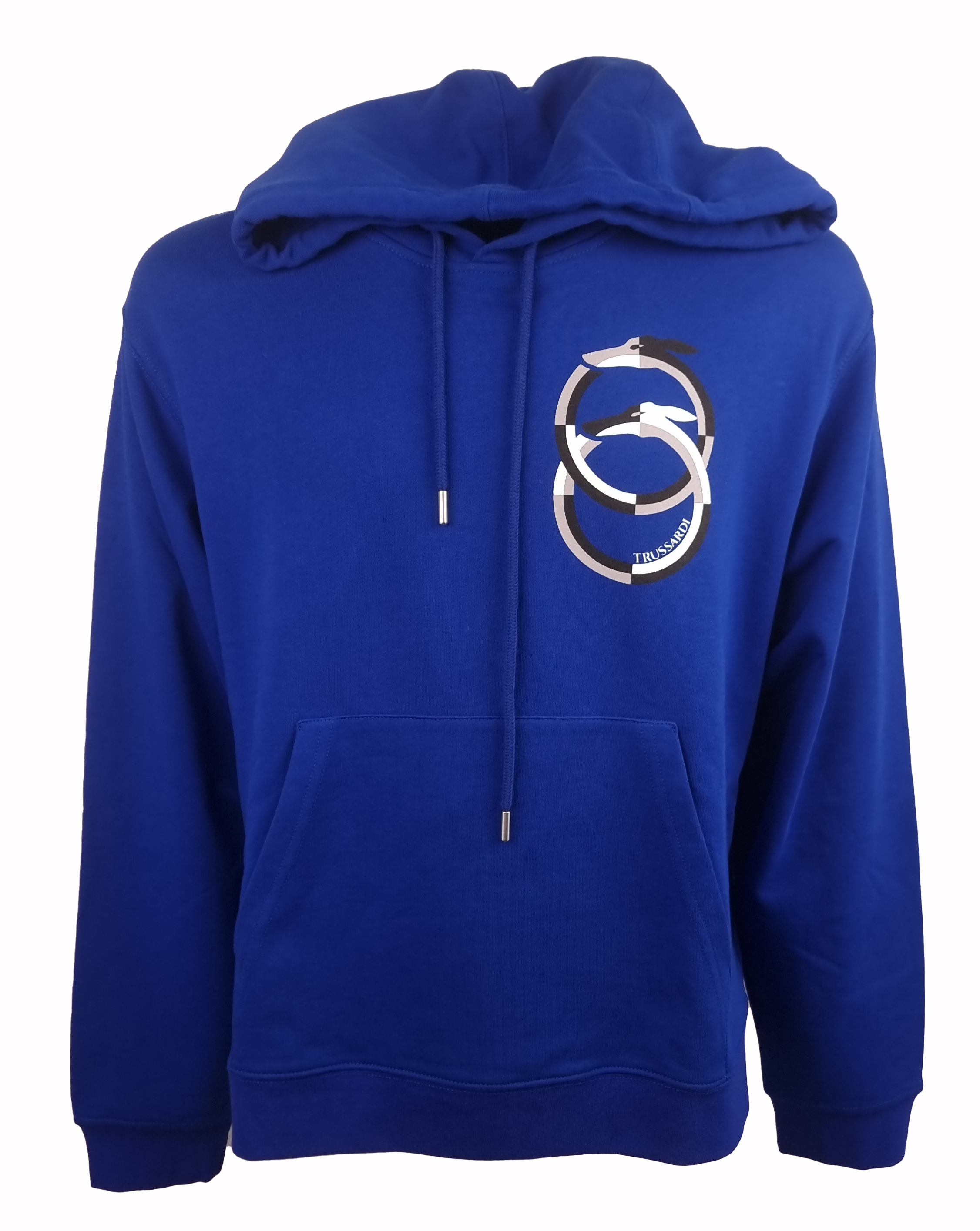 Trussardi Felpa con cappuccio Uomo di colore Azzurro . Stampa serigrafata del nuovo logo sul davanti . Tessuto elastici