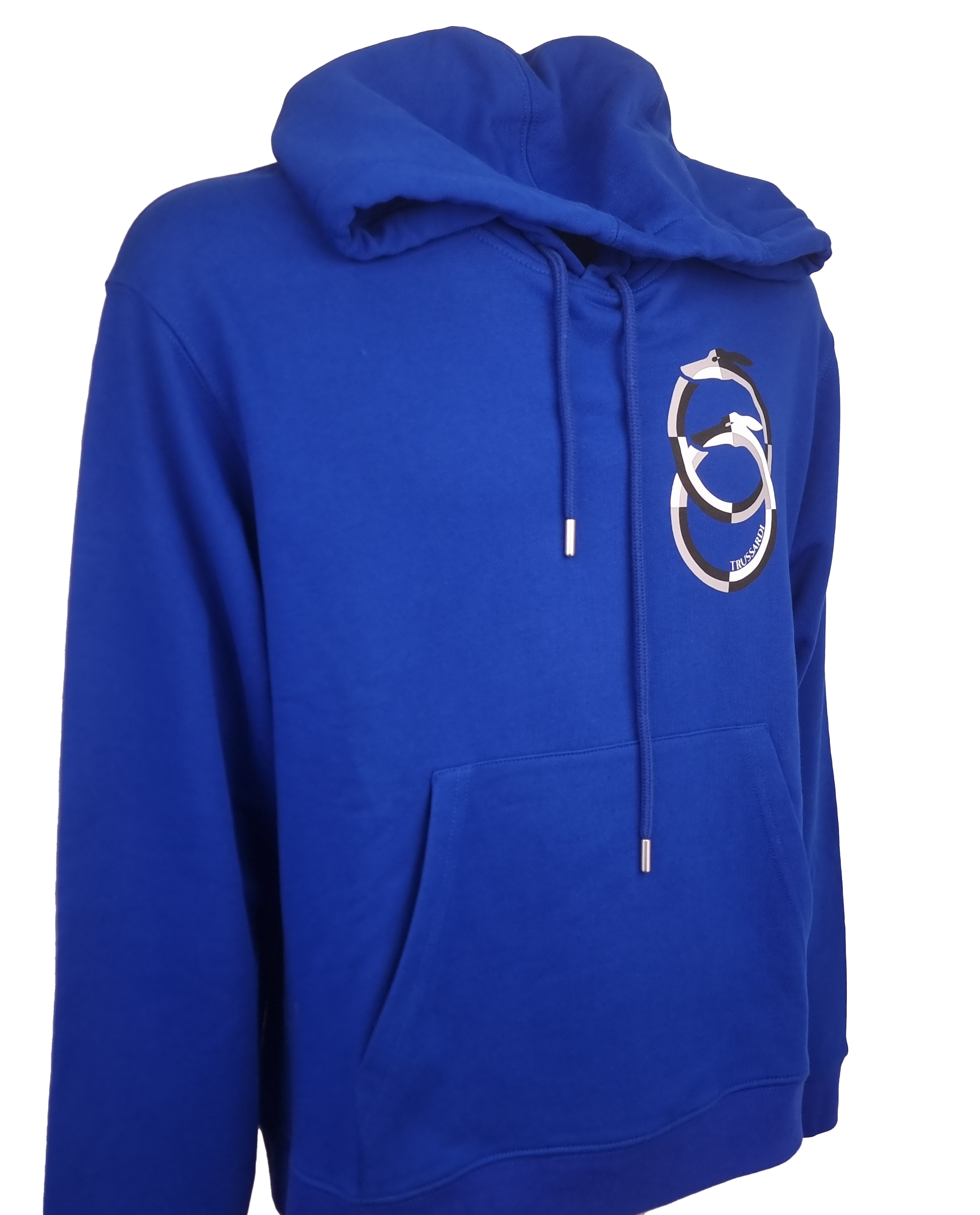 Trussardi Felpa con cappuccio Uomo di colore Azzurro . Stampa serigrafata del nuovo logo sul davanti . Tessuto elastici