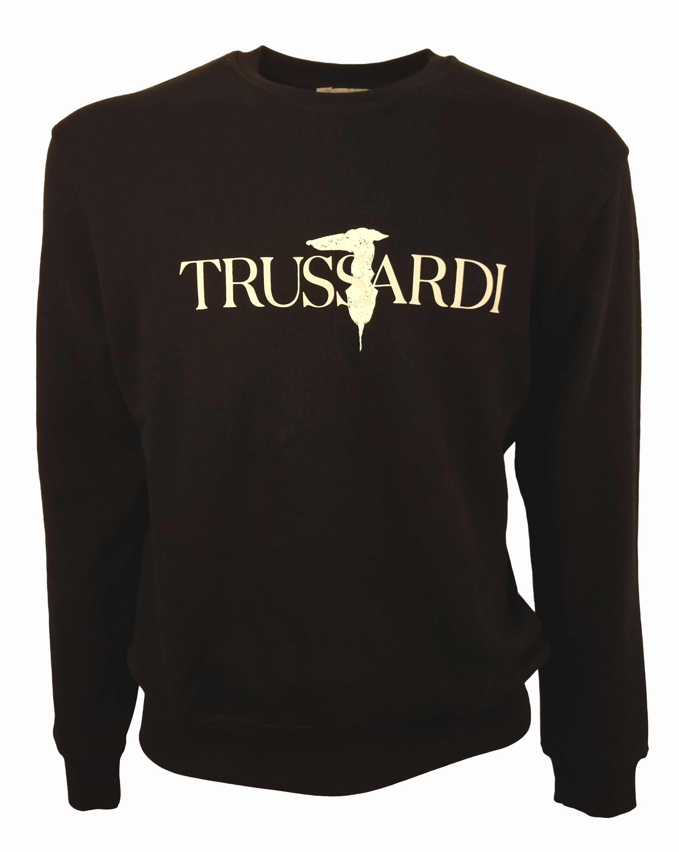 Felpa Trussardi Uomo Girocollo Nera , Stampa  logo serigrafata sul davanti , Tessuto elasticizzato esterno in puro cotone , interno rivest