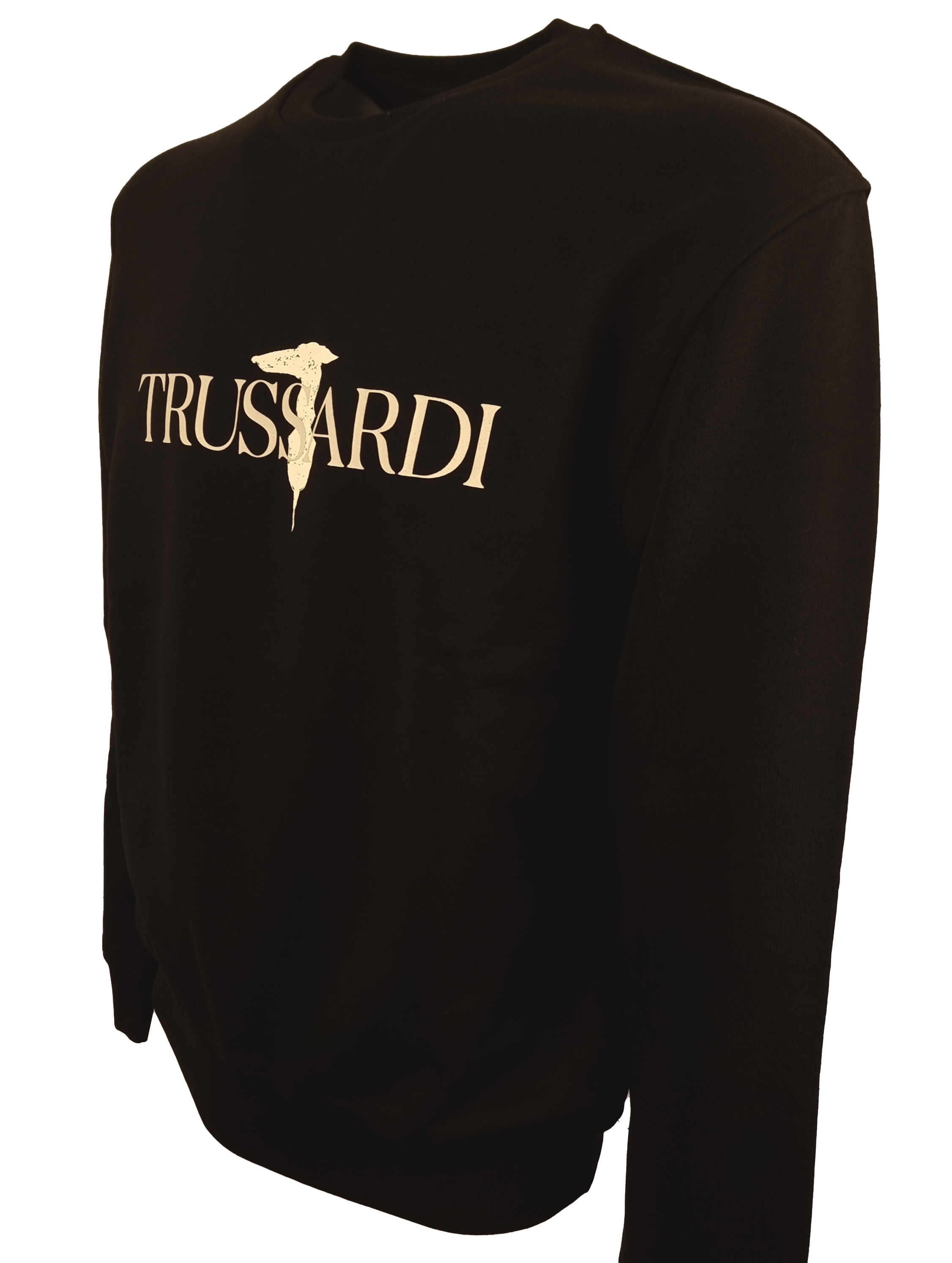 Felpa Trussardi Uomo Girocollo Nera , Stampa  logo serigrafata sul davanti , Tessuto elasticizzato esterno in puro cotone , interno rivest